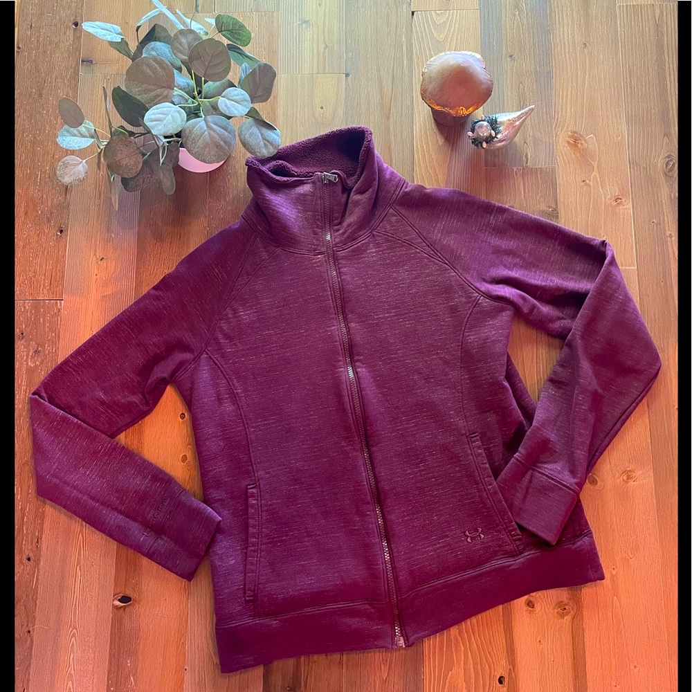 Maroon Under Armour semi-fitted full zip sweatshirt jacket sz large gold fleece